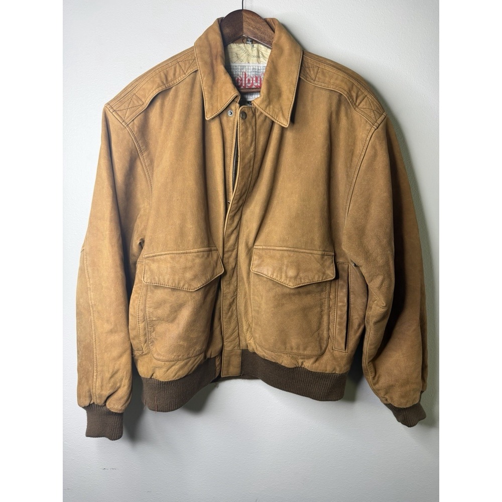 Vintage Leather Jacket Brown Clout Related Fashions Mens L World Map Lining Y2K